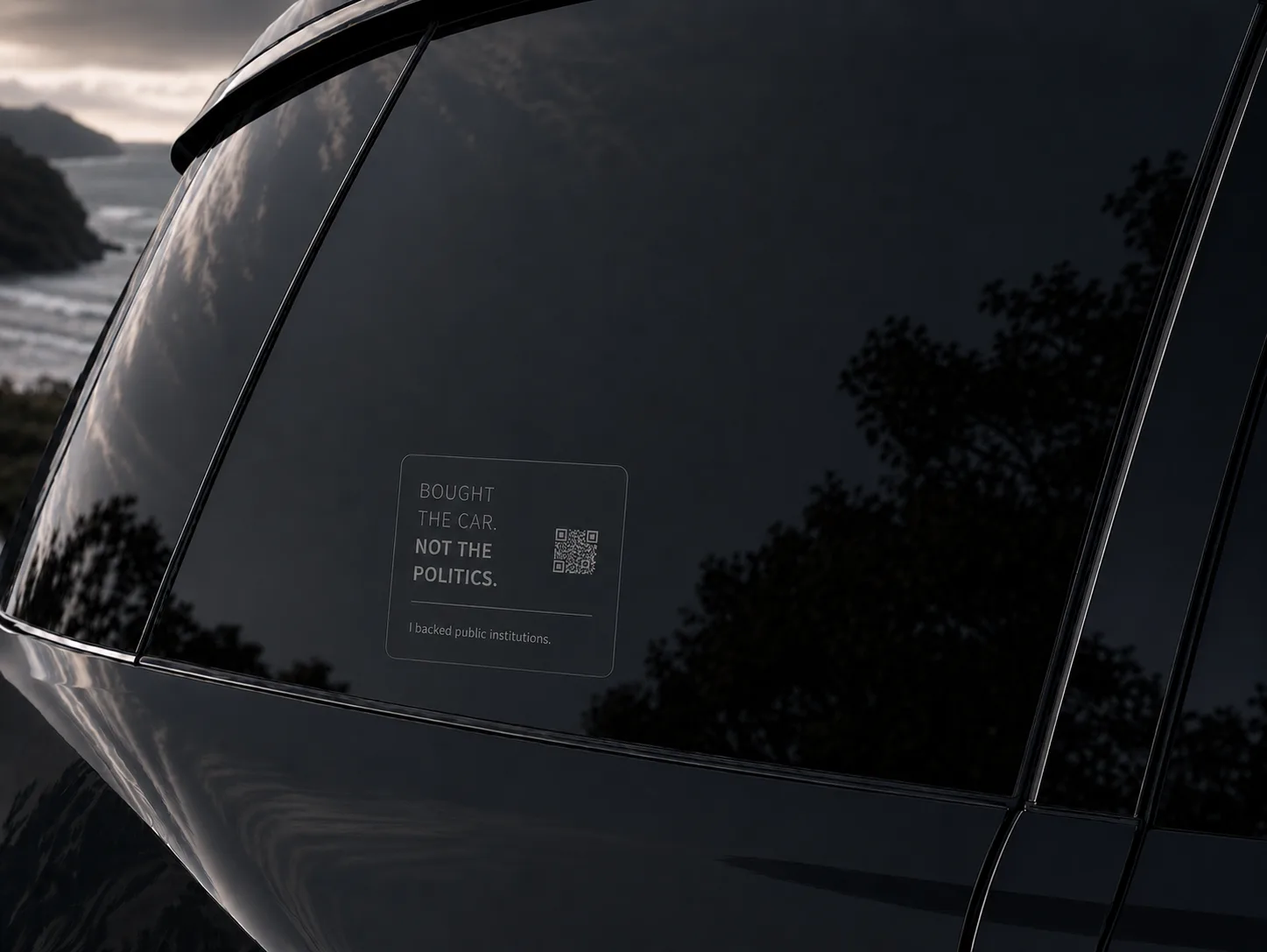 Sticker placed on Tesla rear window